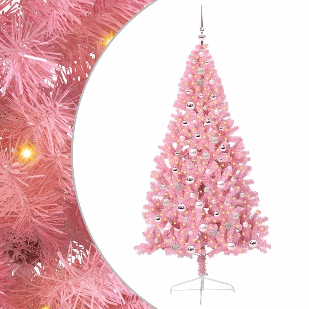 Albero di Natale Artificiale-Albero Natalizio con luci integrate Rosa 210 cm PVC 531902
