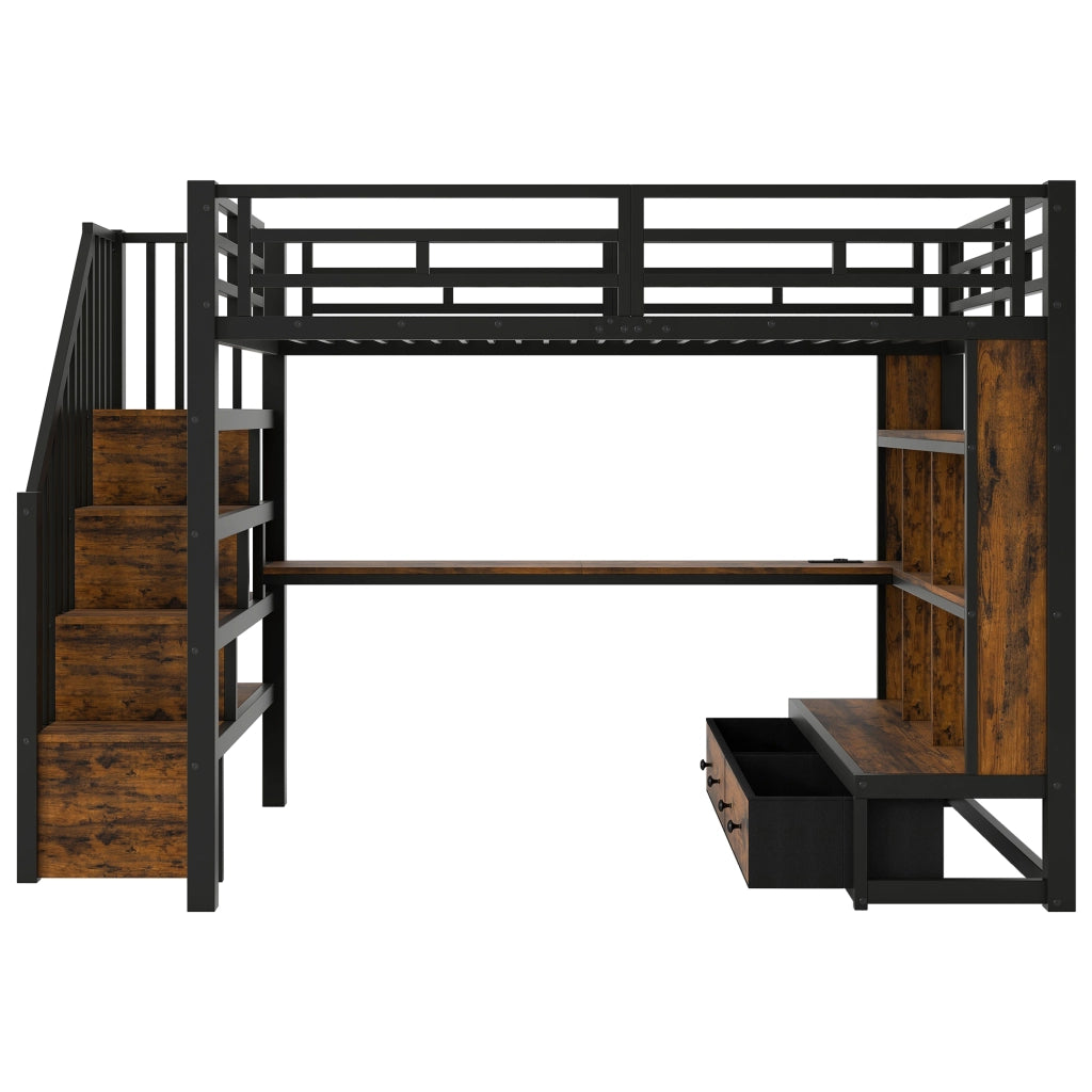 Letto a soppalco 140x200 cm con scrivania; libreria; cassetti e scala; nero
