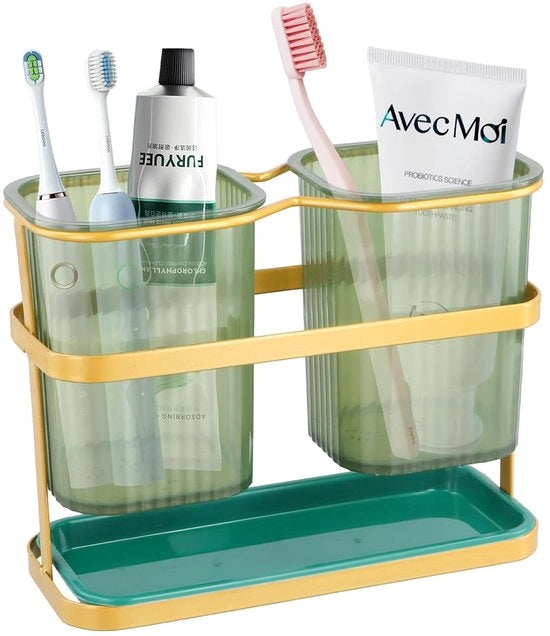 Sostegno per spazzola da denti - molteplice ripostiglio - design elegante - 1 pezzo - verde e oro - 19 x 8 x 15 cm
