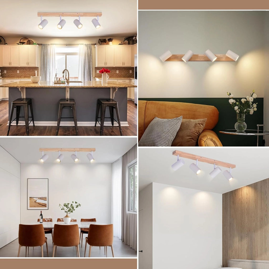 ZMH Lampada da soffitto in legno a 4 fiamme Lampada da soffitto bianca per corridoio camera da letto