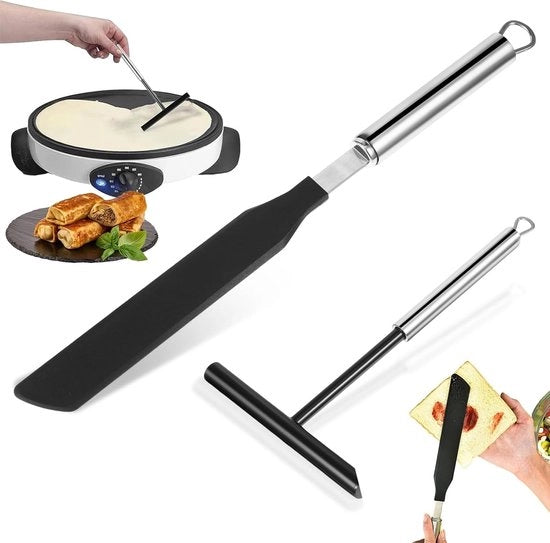 Pannenkoeken maker accessorio con paletto a V in acciaio inox e spatola con lunga maniglia