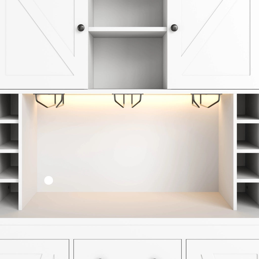 Credenza da cucina alta 180x105x40 cm con LED RGB, prese integrate, ripiani regolabili e cassetto