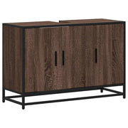 Elegante mobiletto da bagno in stile retrò 90 x 33 x 60 cm ampio spazio contenitivo stile industriale legno marrone 02_0049661