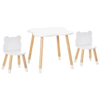 Set Tavolino con 2 Sedie per Bambini a Forma di Orsetto in Legno, Bianco