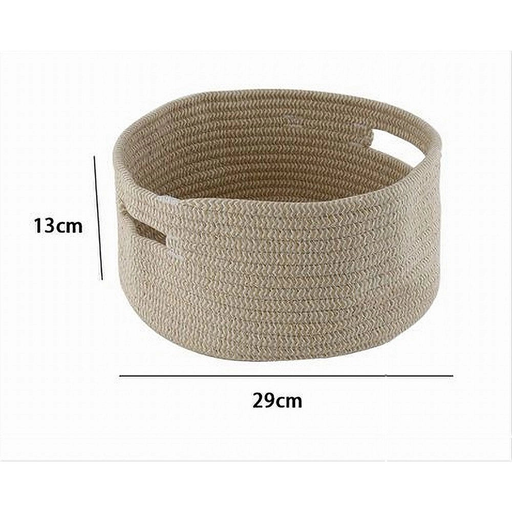 Trade Shop - Cestino Cesto Con Manici Porta Oggetti Tessuto Intrecciato Rotondo 29x13cm 10637 -