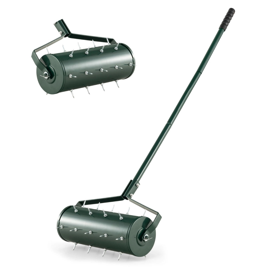 Aeratore manuale da 44cm con rullo per aerare prato e manico rimovibile da 128cm, Aerazione del prato Verde-Attrezzi da giardino