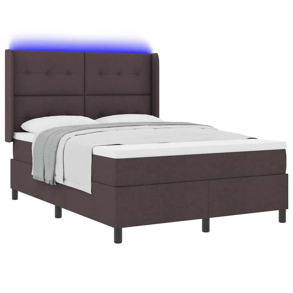 Letto a Sorgente LED Marrone Scuro 140 x 200 cm Tessuto