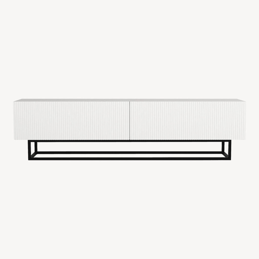 Mobile Porta TV Verpsboga a 2 Ante Decorative e Telaio in Metallo 180x32x47 cm - Bianco [en.casa]