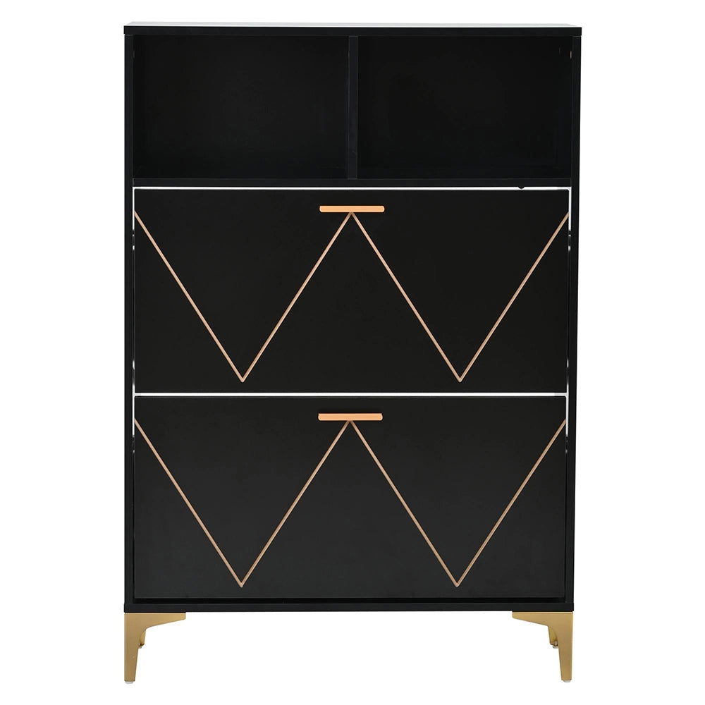 Armadio porta scarpe 2 ante 80x25x117 cm - Xylo - 4 scomparti, 2 ripiani aperti, piedi rialzati, MDF e metallo