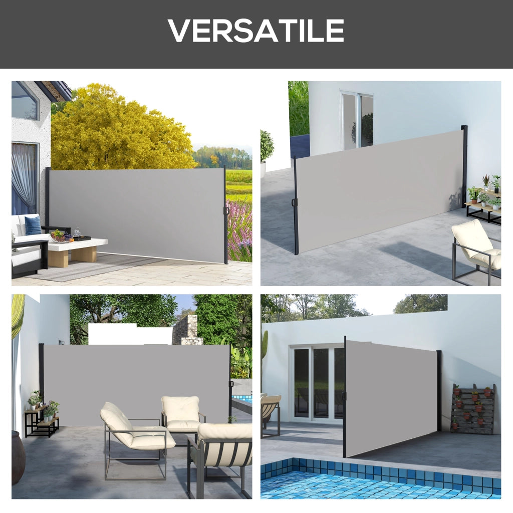 Tenda Laterale Retrattile 400x180 cm con Maniglia, in Metallo, Alluminio e Poliestere, Grigio Chiaro