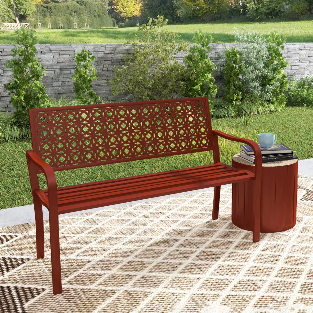 Panchina da giardino 2 posti in acciaio rosso 127 cm