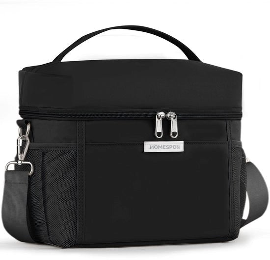 Tas Insolata Grande 15L Opiegaibile Geïsoleata Borsa per Picnic, Ufficio e Viaggio Tas Insolata per Cibo con Maniglia Portatile (Nero L)