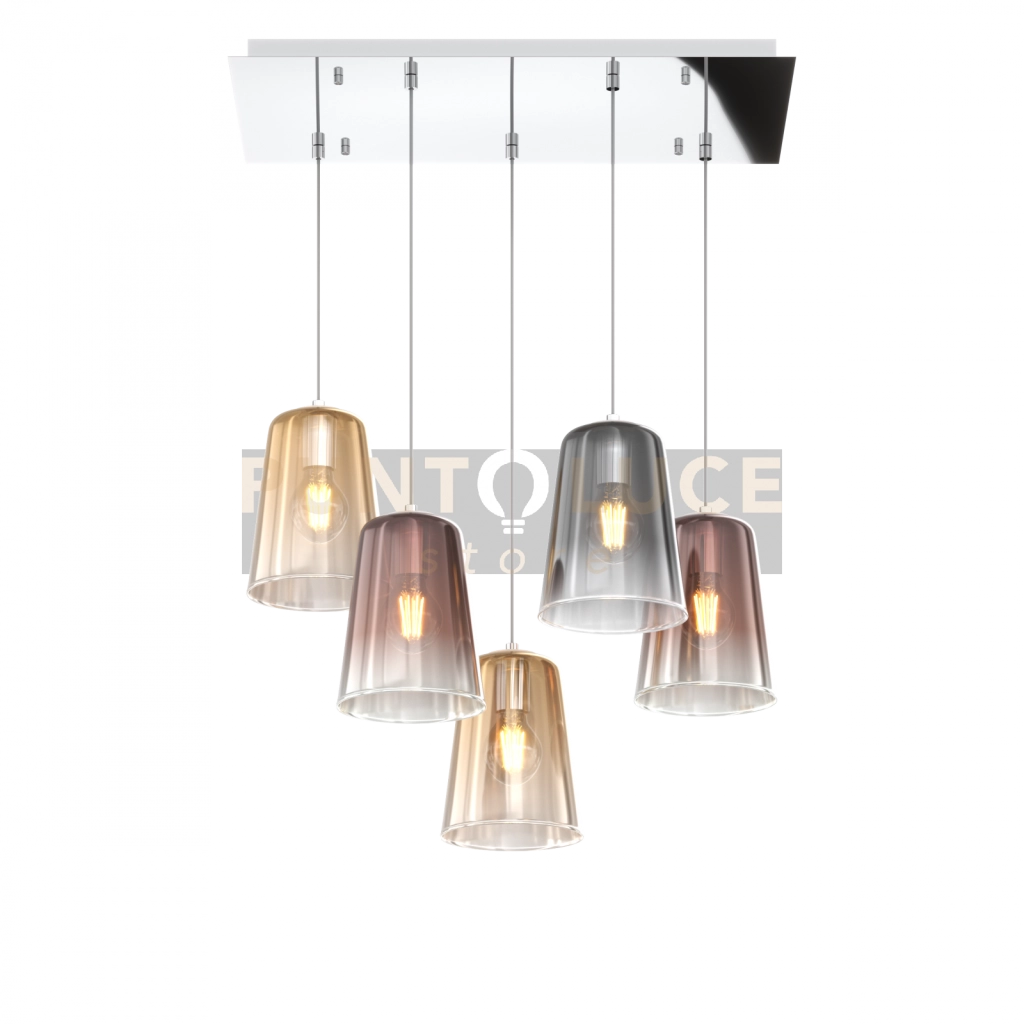SOSPENSIONE CROMO RETTANGOLARE 5 LUCI (2 AM+2 RA+1 CR) 1164CR-S5 R-MC