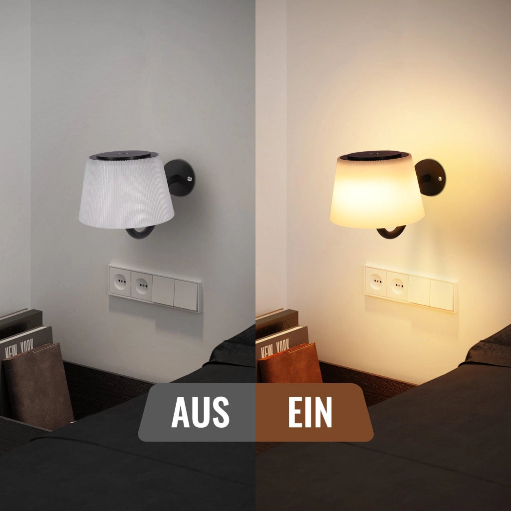 ZMH Lampada da parete per interni a batteria con interruttore applique da parete LED dimmerabili nere senza fili moderne