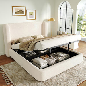 Letto doppio imbottito 160x200cm - Xylo - bouclé beige idraulico