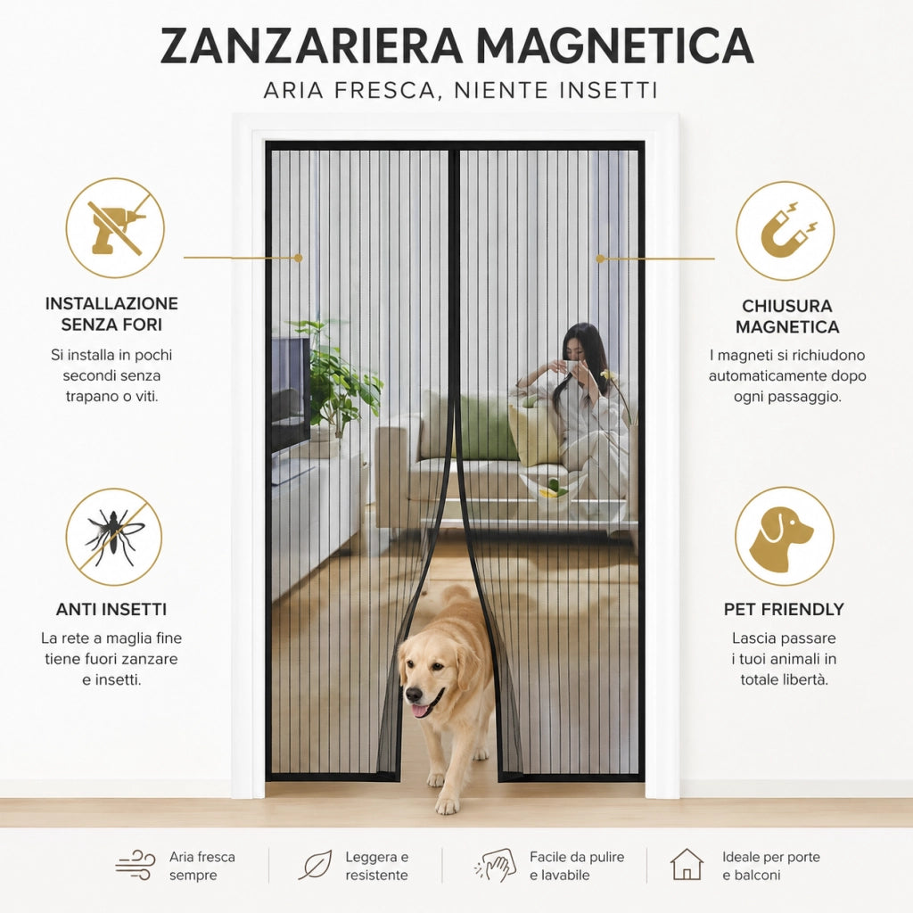 Zanzariera Magnetica Per Porte Kasart Poliestere Nero 120 x 250 cm