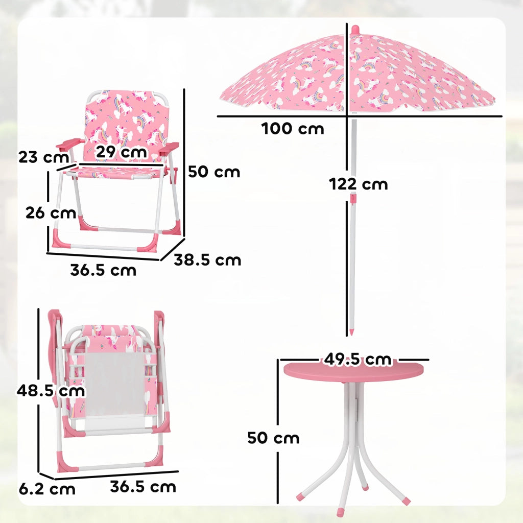 Set Tavolo da Picnic per Bambini con Sedie e Ombrellone Rosa Pratico e Resistente per Giardino