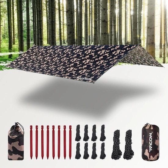 Telaio da tenda impermeabile 3 x 5 m - Leggero e trasportabile - Protezione UV - Neve e pioggia - Corda in nylon - Steli in alluminio - Tende da campeggio - Attività all'aperto - Terrazzi