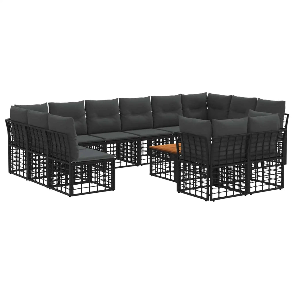 Set di divani da esterno 13 pcs Nero e Grigio scuro Poliestere