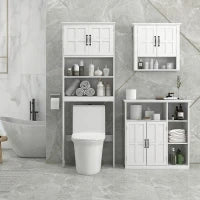 kleankin Mobile da bagno, armadio da bagno su piedi con doppia porta, cassetto, scomparti aperti, 80x34x81cm, bianco