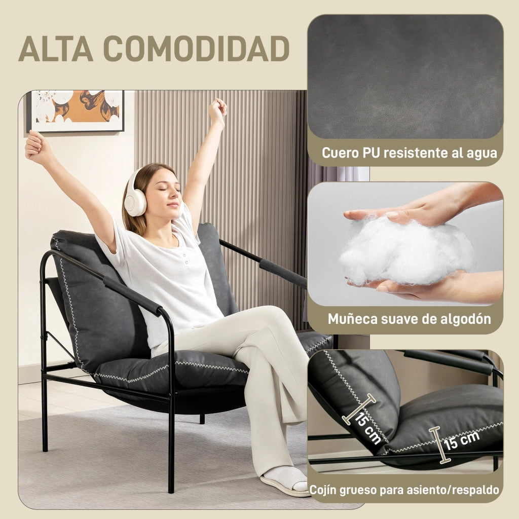 Poltrona Moderna Relax in Similpelle Grigio Scuro ¨C Zephmum ¨C Cuscini Estraibili