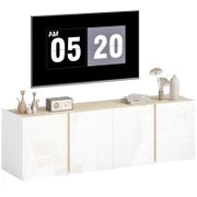 Mobile TV con 4 porte a chiusura ammortizzata, ripiano regolabile e passacavi, 135 x 38 x 45 cm, Bianco