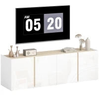 Mobile TV con 4 porte a chiusura ammortizzata, ripiano regolabile e passacavi, 135 x 38 x 45 cm, Bianco