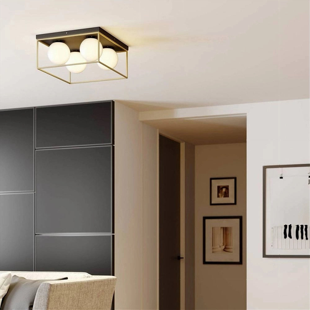 Trade Shop - Plafoniera Da Soffitto Lampada In Metallo Nero Bronzo Con 4 Sfere Vetro G9 C76-4 -