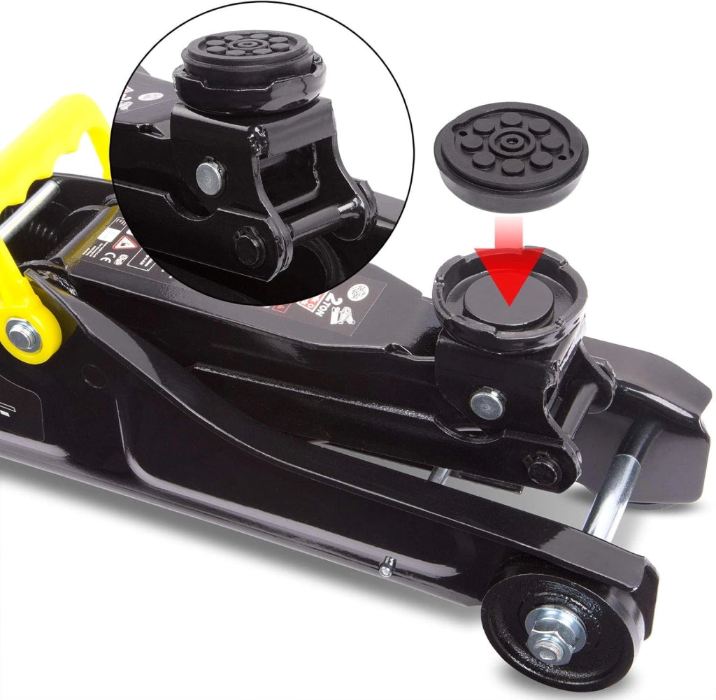 ® Cric idraulico per Auto 2 Tonnellate Altezza di Sollevamento 85-330 mm incl. Valigetta incl. Cuscinetto in Gomma Nero