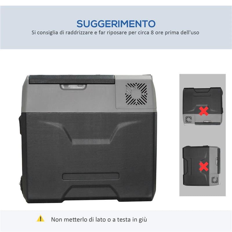 FRIGO PER AUTO DA 50L CON PANNELLO TOUCH MANIGLIA E 2 RUOTE IN ALLUMINIO E PLASTICA 58.6X37.8X54.5 CM GRIGIO