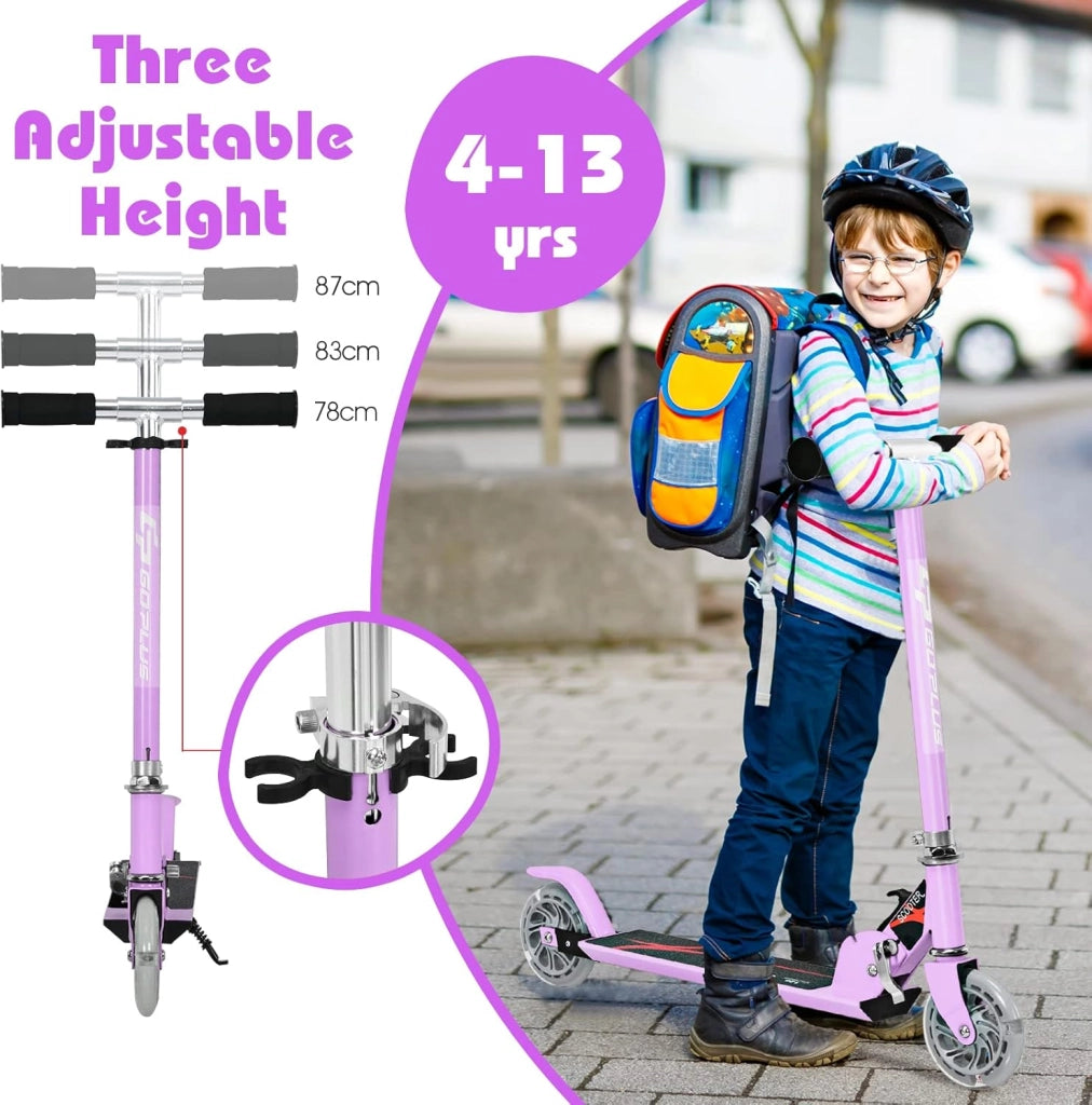 Monopattino Bambini con 2 Ruote LED, Monopattino Bambina Pieghevole in Alluminio con Altezza Regolabile, Crico Massimo di 70 kg, Scooter Portatile per Bambini da 4 Anni+