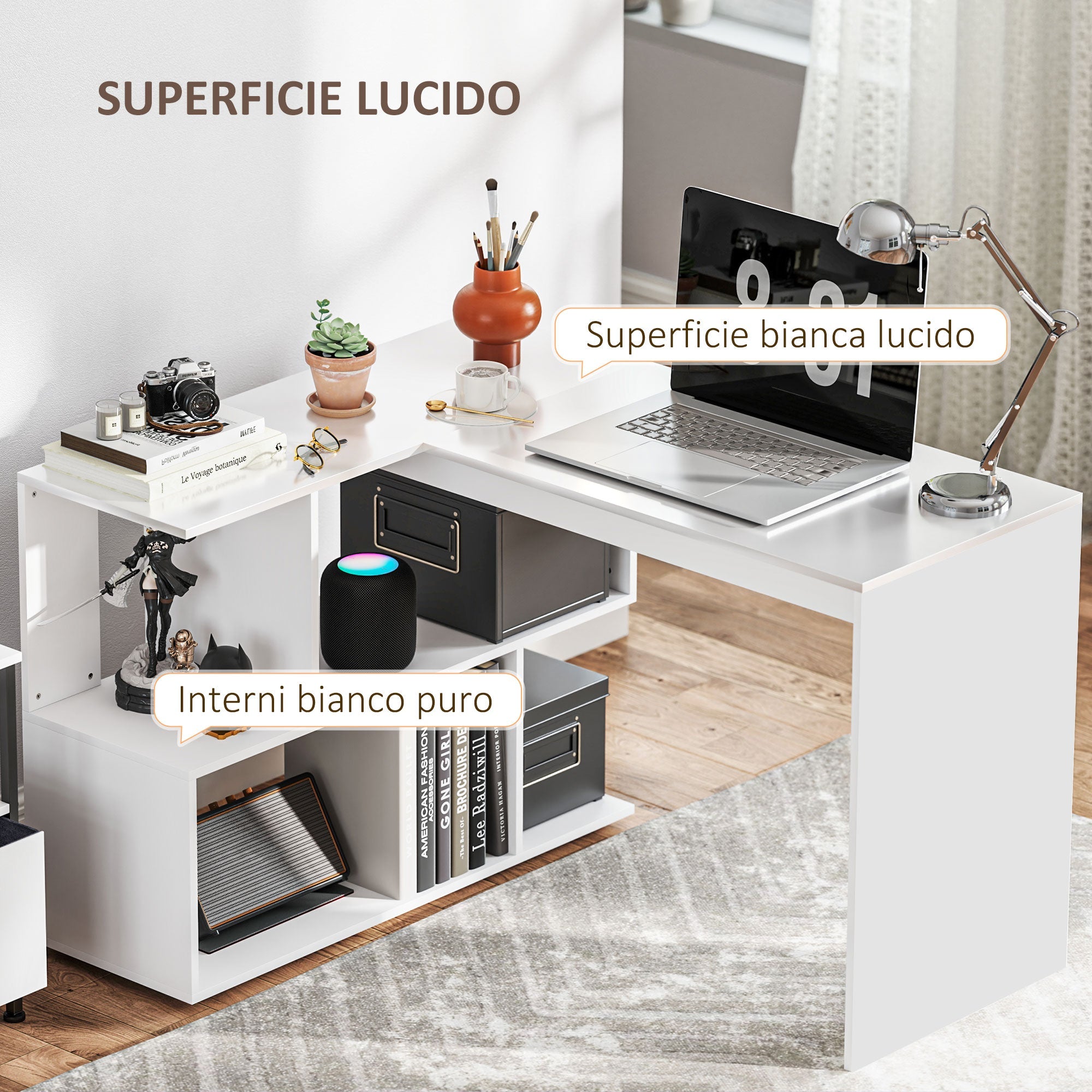 Scrivania Angolare Moderna per Ufficio 120x100x77 cm in Legno Bianco