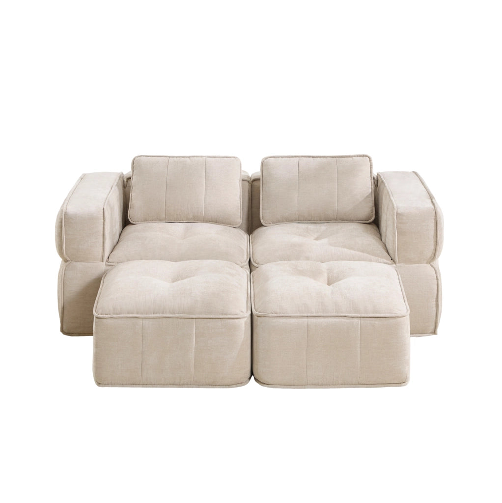Divano modulare in poliestere beige; 198 × 162 × 67 cm