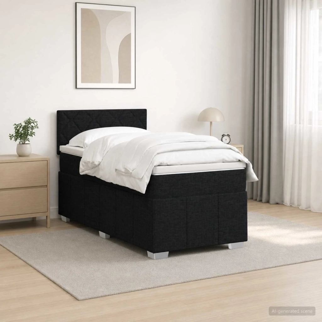 Letto box spring con materasso Nero 90 x 200 cm Tessuto 3452595