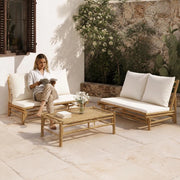 Garden Bench With Cream-white Cushions, Bamboo