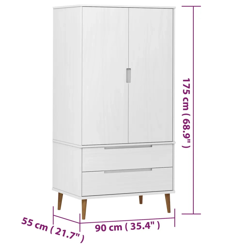 Armadio MOLDE Bianco 90x55x175 cm in Legno Massello di Pino 350523
