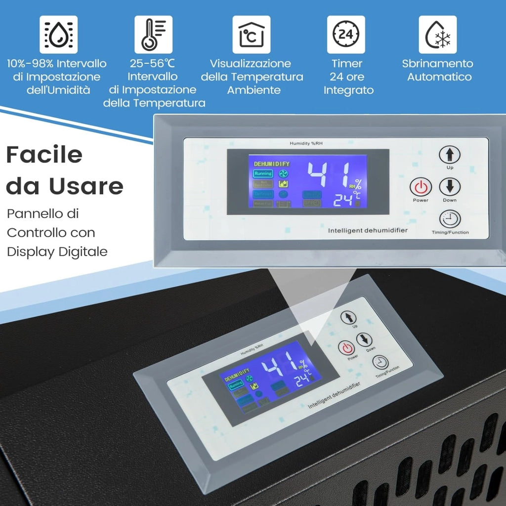 118L Deumidificatore Commerciale con Tubo di Scarico, Deumidificatore Industriale con Timer 24H e 4 Ruote, per Scantinati Magazzini e Grandi Spazi Fino a 790㎡ (Nero)