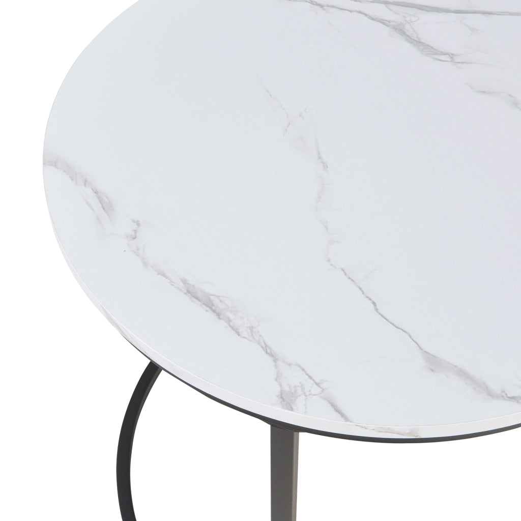 Set Ulricehamn di 3 Tavolini Rotondi Sovrapponibili - Effetto Marmo Bianco [en.casa]