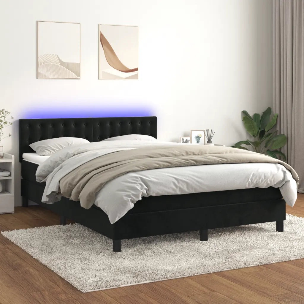 Letto a Molle con Materasso e LED Nero 140x190 cm in Velluto 3134641