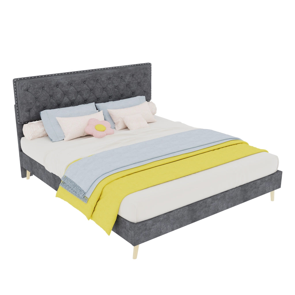 letto morbido tessuto metallo grigio 160 x 200 cm