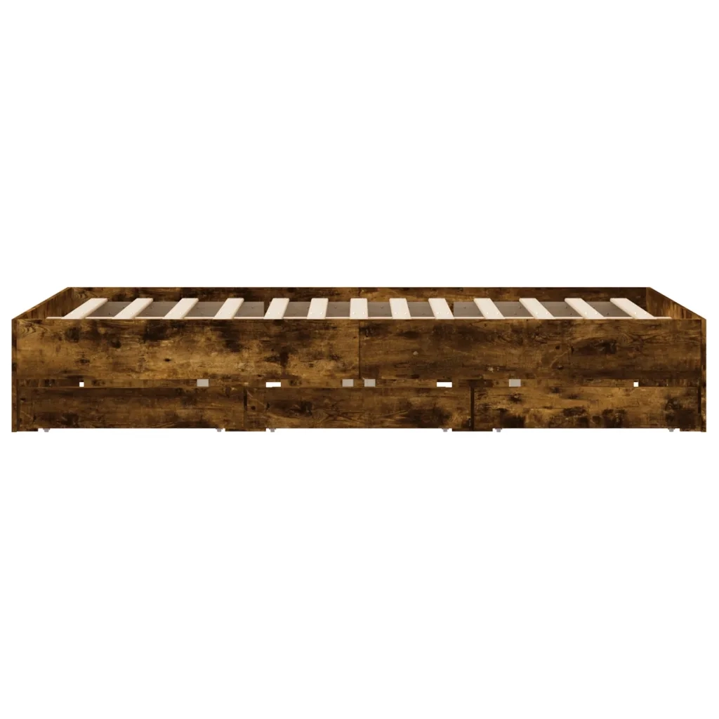 Letto matrimoniale | Letto per adulti | Giroletto con Cassetti Rovere Fumo 140x200 cm Legno Multistrato