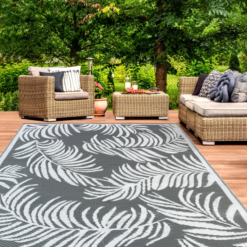 IDMarket - Tappeto per esterni COCO tropical grigio e bianco 180 x 280 CM