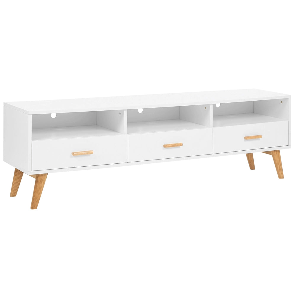 Mobile TV bianco con legno chiaro 55 x 180 x 40 cm con ripiani e cassetti