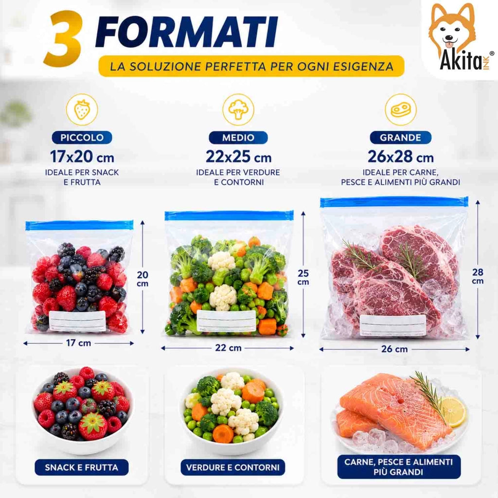 Akitaink Sacchetti Freezer Zip 60 Pz Misure Assortite