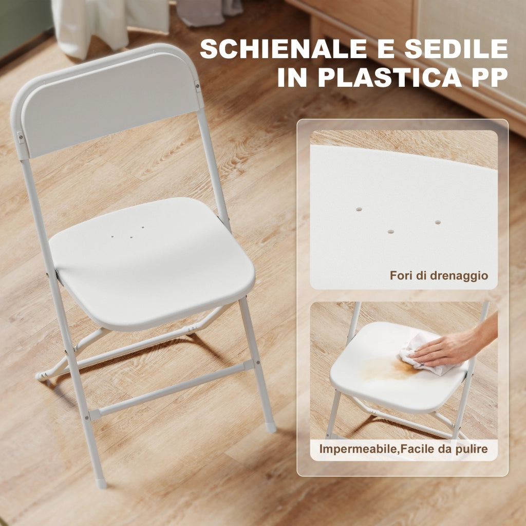 Set 6 Sedie Pieghevoli ¨C zephmum ¨C Plastica e Metallo Bianco 45x49x79.5 cm