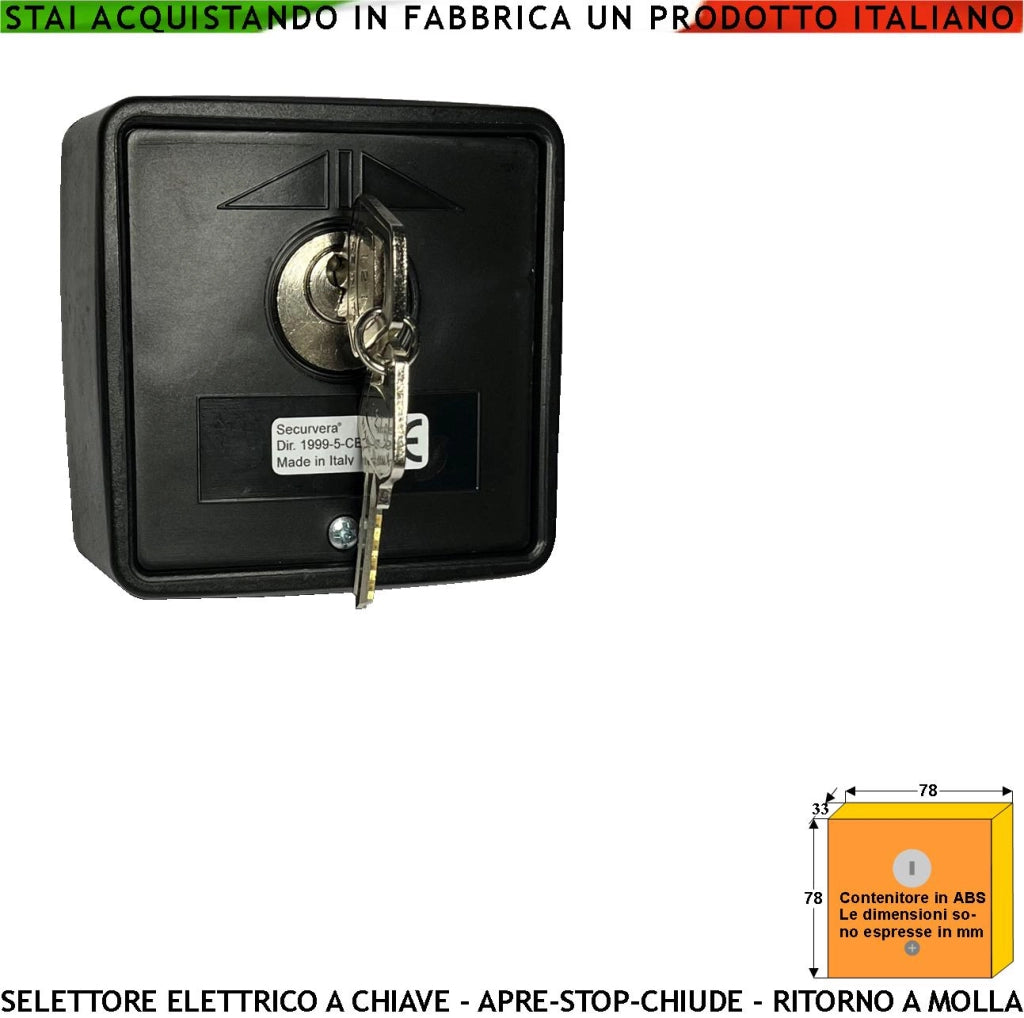 Selettore Interruttore Ritorno a Molla 2 Chiavi 3 Posizioni Apre Stop Chiude 2 Microswitch Contatti 15 A Isolamento 250 V Apertura Condominiale Pedonale Montaggio Esterno a Parete Comando Automatismi