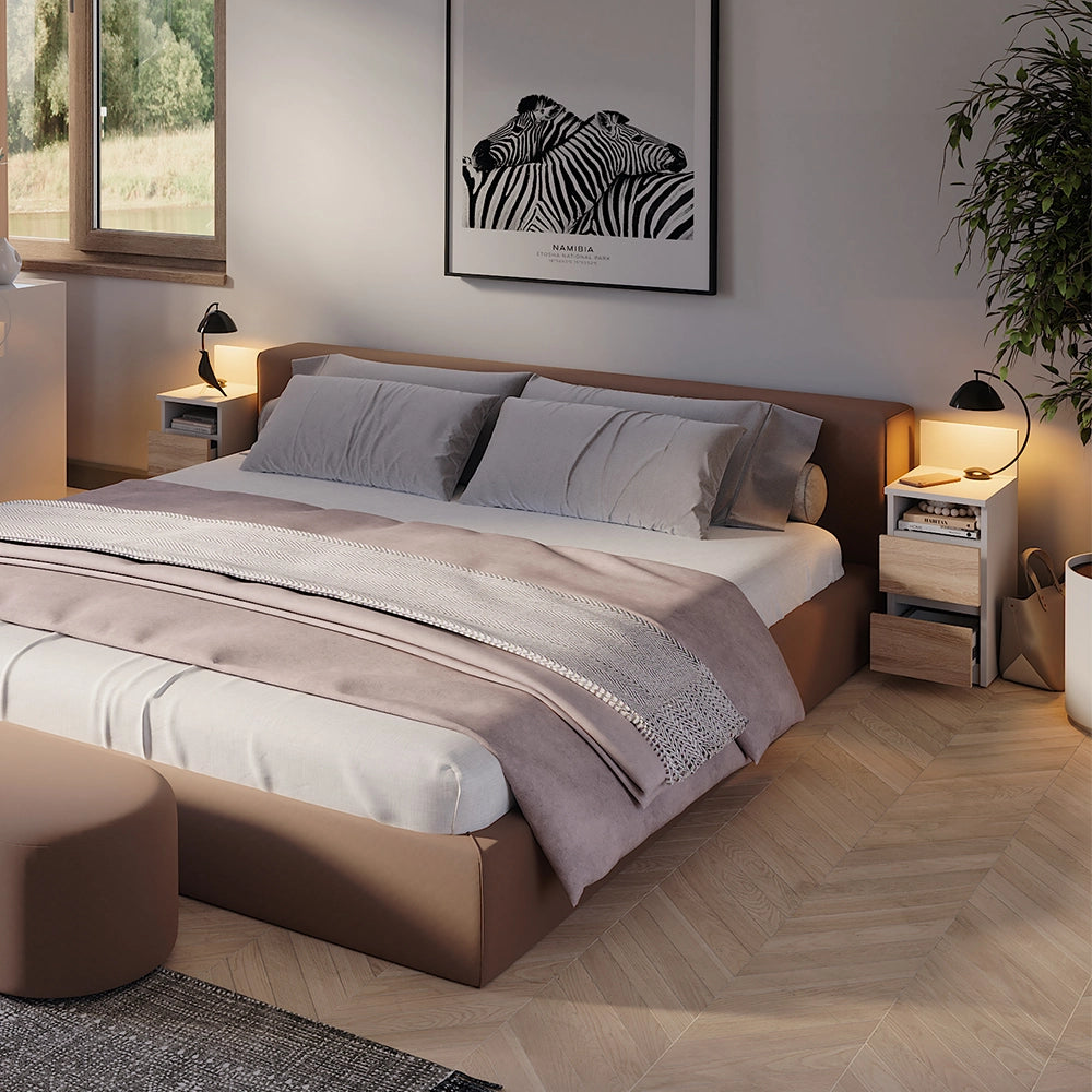 Vicco Comodino camera da letto Bianco/Sonoma 25 x 59.1 cm con 2 cassetti