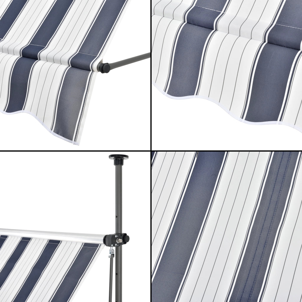 Tenda da Sole a Muro con Pali di Supporto Telescopici Parasole 200 x 120 cm (LxP) Blu Scuro/Bianco pro.tec