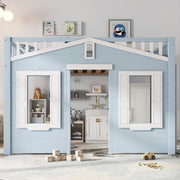 Letto a castello bambini blu in pino e MDF con funzione contenitore 90x200 cm