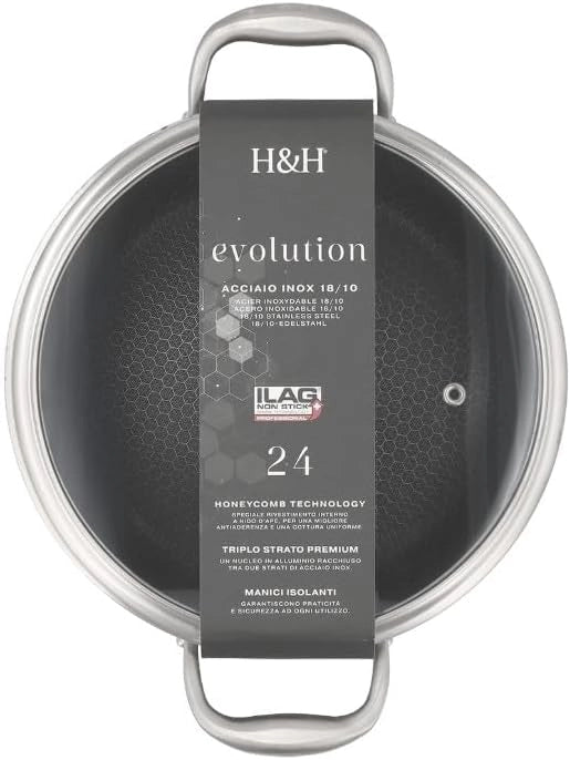 Casseruola 2 Manici H&H ATD Evolution 24 cm con Coperchio per Induzione